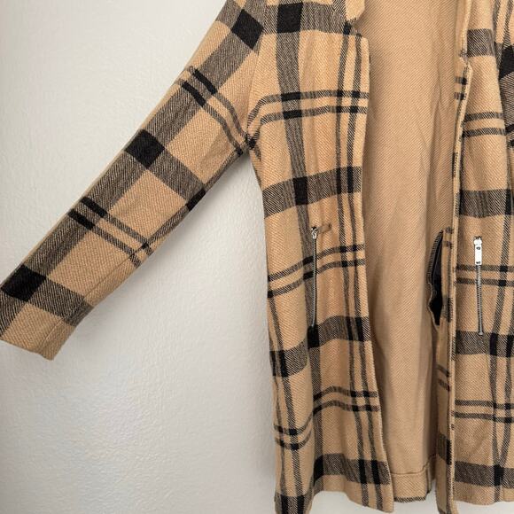 Stradivarius Women's Brown Plaid Cardigan Jacket Size Large Two Tone Sweater - Picture 7 of 13